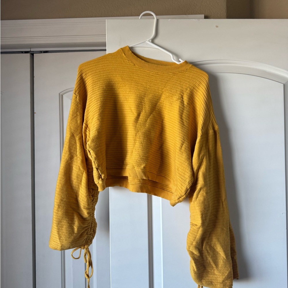 Cropped Ribbed Sweatshirt — Mustard Yellow